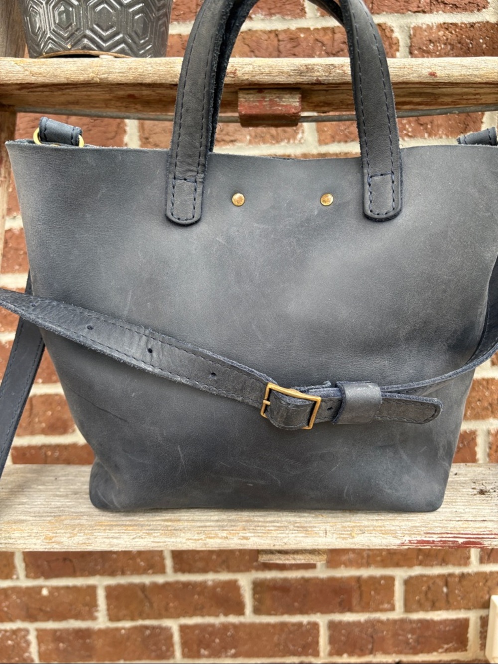Portland Leather Goods Navy Leather Mini Crossbody Tote - Picture 6 of 6